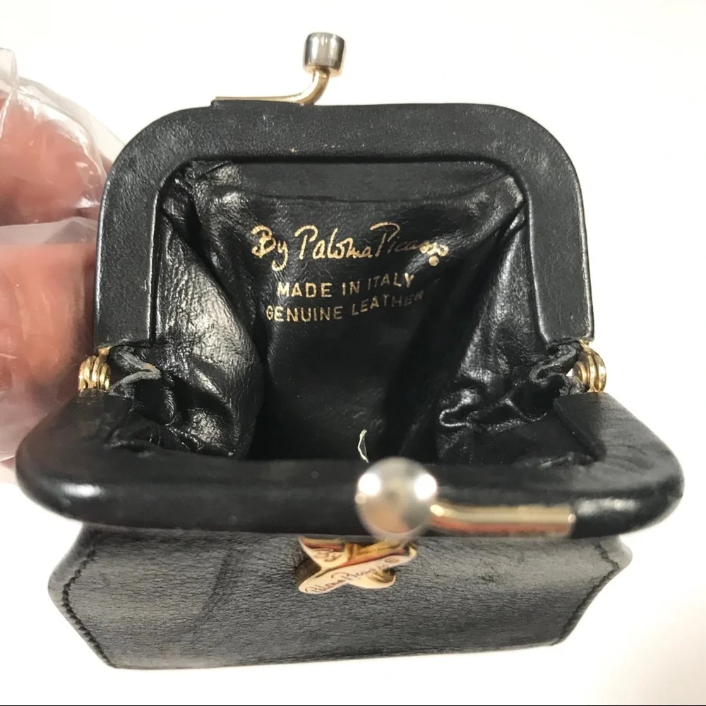Paloma Picasso Leather Kiss Lock Coin Purse Italy